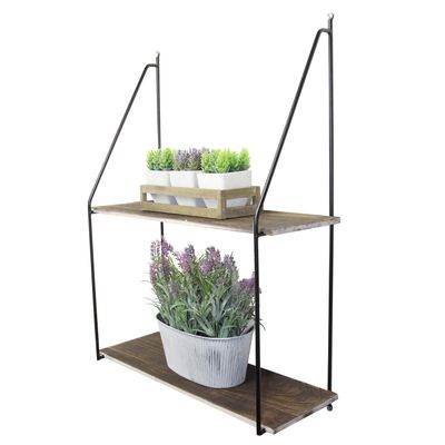 Admired By Nature 2 Tier Wall Mount Shelf, Farmhouse Shelf for Wall, Accent Wall Shelf, Shelving, Black Shelf for Bedroom, Rustic Wood Wall Mounted Organizer Shelves Dark Brown Wall Shelves, 1 Unit