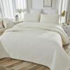 Brandream Queen Size Quilt Set Cotton Cream Pale Yellow Quilt Set Farmhouse Damask Matelasse Coverlet Set 3-Piece view 2