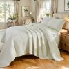 Brandream Queen Size Quilt Set Cotton Cream Pale Yellow Quilt Set Farmhouse Damask Matelasse Coverlet Set 3-Piece view 3