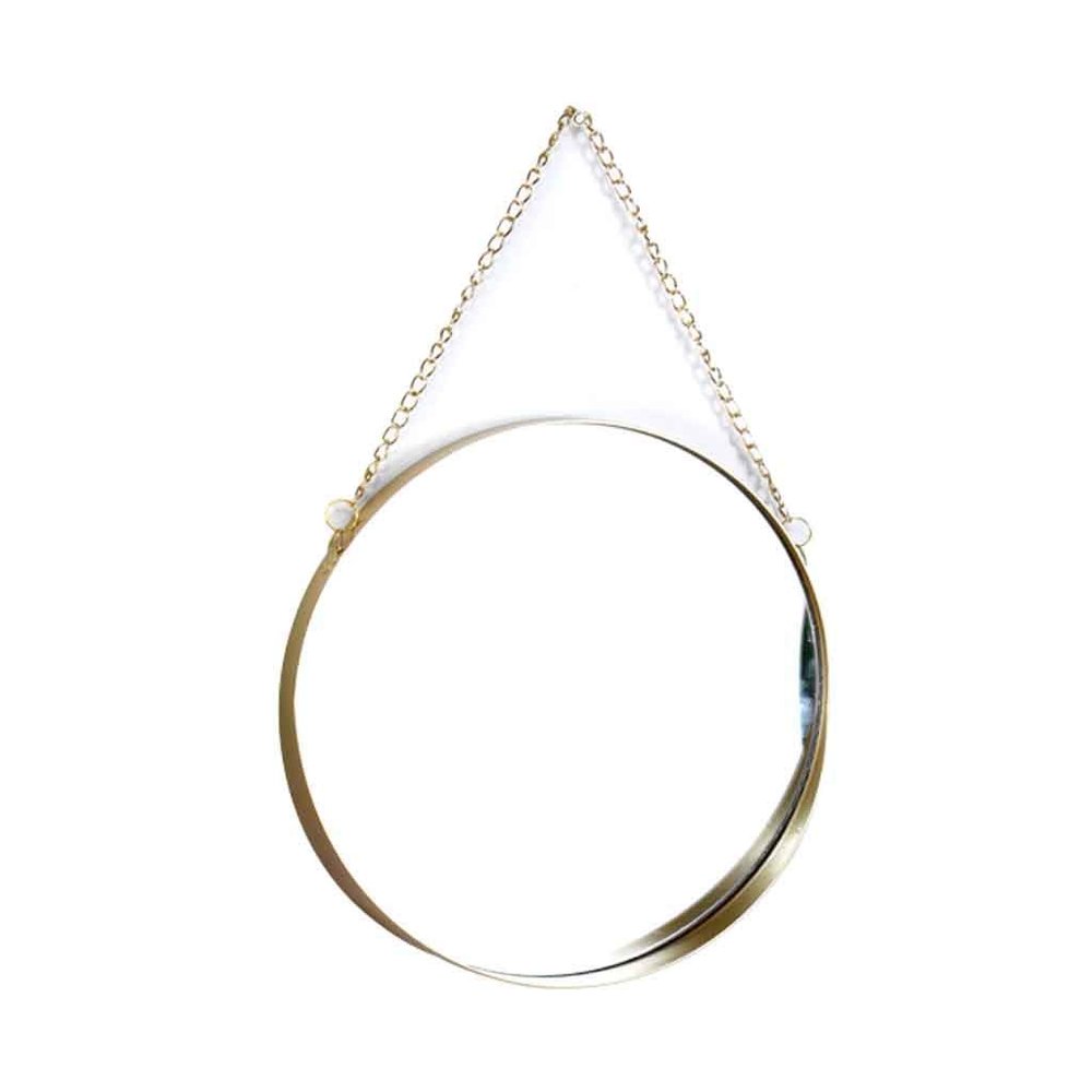 Wall Mounted Vanity Glass Mirror Metal Framed with Hanging Chain Shaving/Make Up Mirror Nordic Iron Art Decorative for Bathroom Bedroom Living Room (Gold)