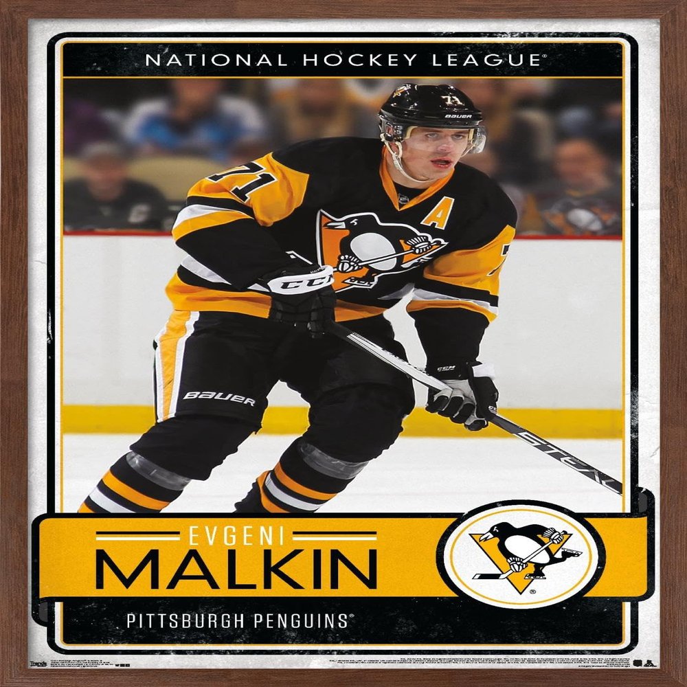 Trends International NHL Pittsburgh Penguins - Evgeni Malkin 16 Wall Poster, 22.375" x 34", Mahogany Framed Version