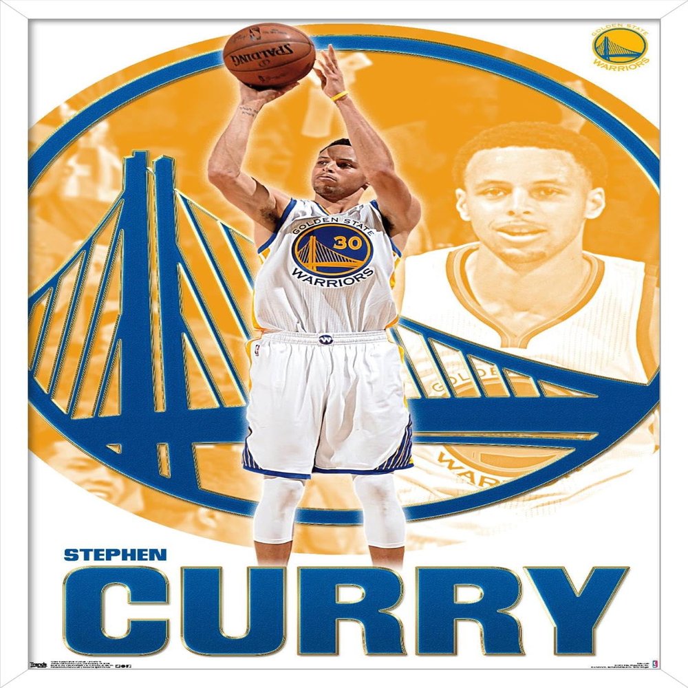 Trends International NBA Golden State Warriors - Stephen Curry 15 Wall Poster, 22.375" x 34", White Framed Version