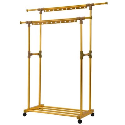 Drying Rack Floor Retractable Belt Pulley Double Pole Indoor Balcony Hanger (Color : Gold-1)
