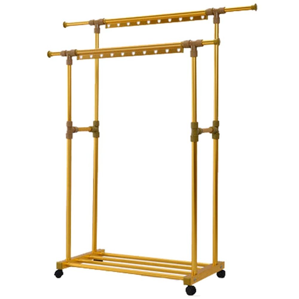 Drying Rack Floor Retractable Belt Pulley Double Pole Indoor Balcony Hanger (Color : Gold-1)
