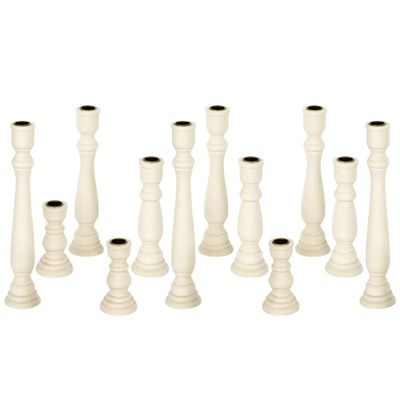 Koyal Wholesale White Candlestick Holders & White Taper Candle Holder Set of 12, Unfinished Wood & Boho Candle Holders - Wooden Candlestick Holders for Elegant Decor