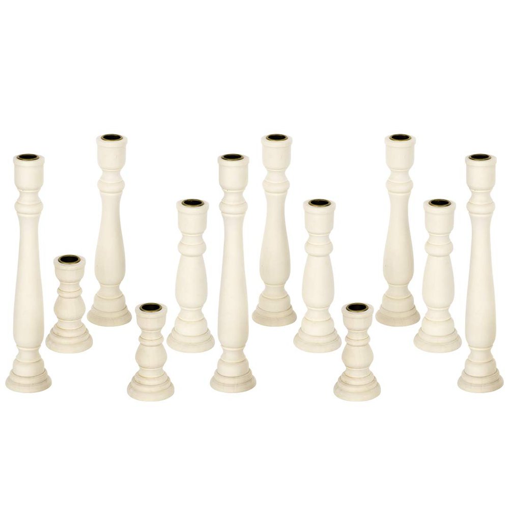 Koyal Wholesale White Candlestick Holders & White Taper Candle Holder Set of 12, Unfinished Wood & Boho Candle Holders - Wooden Candlestick Holders for Elegant Decor