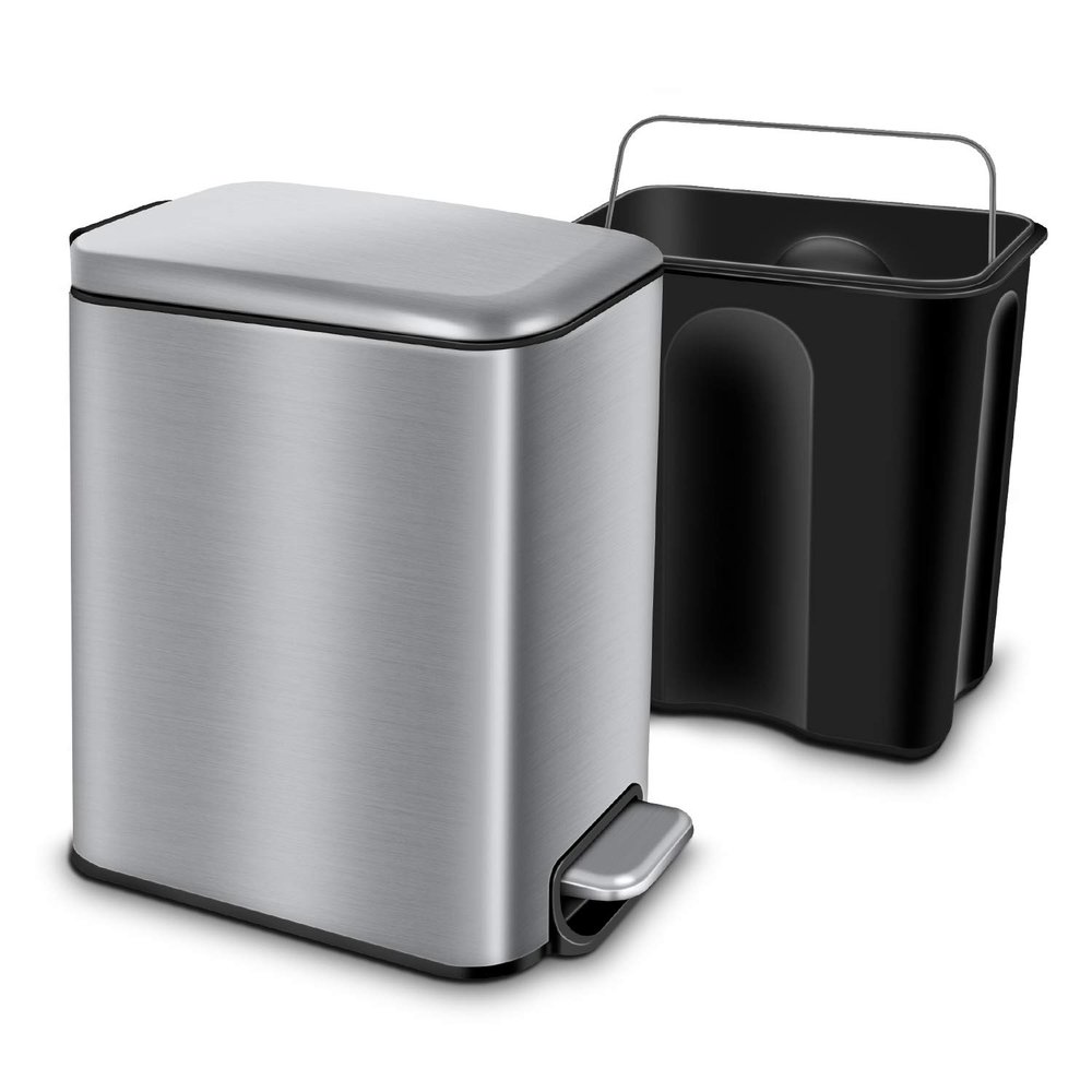 Magdisc Trash Can for Bathroom,Office,Bedroom, Rectangular Garbage Can with Soft Close Lid,Step on Brushed Stainless Steel Trash Can, 5 Liter/1.3 Gallon