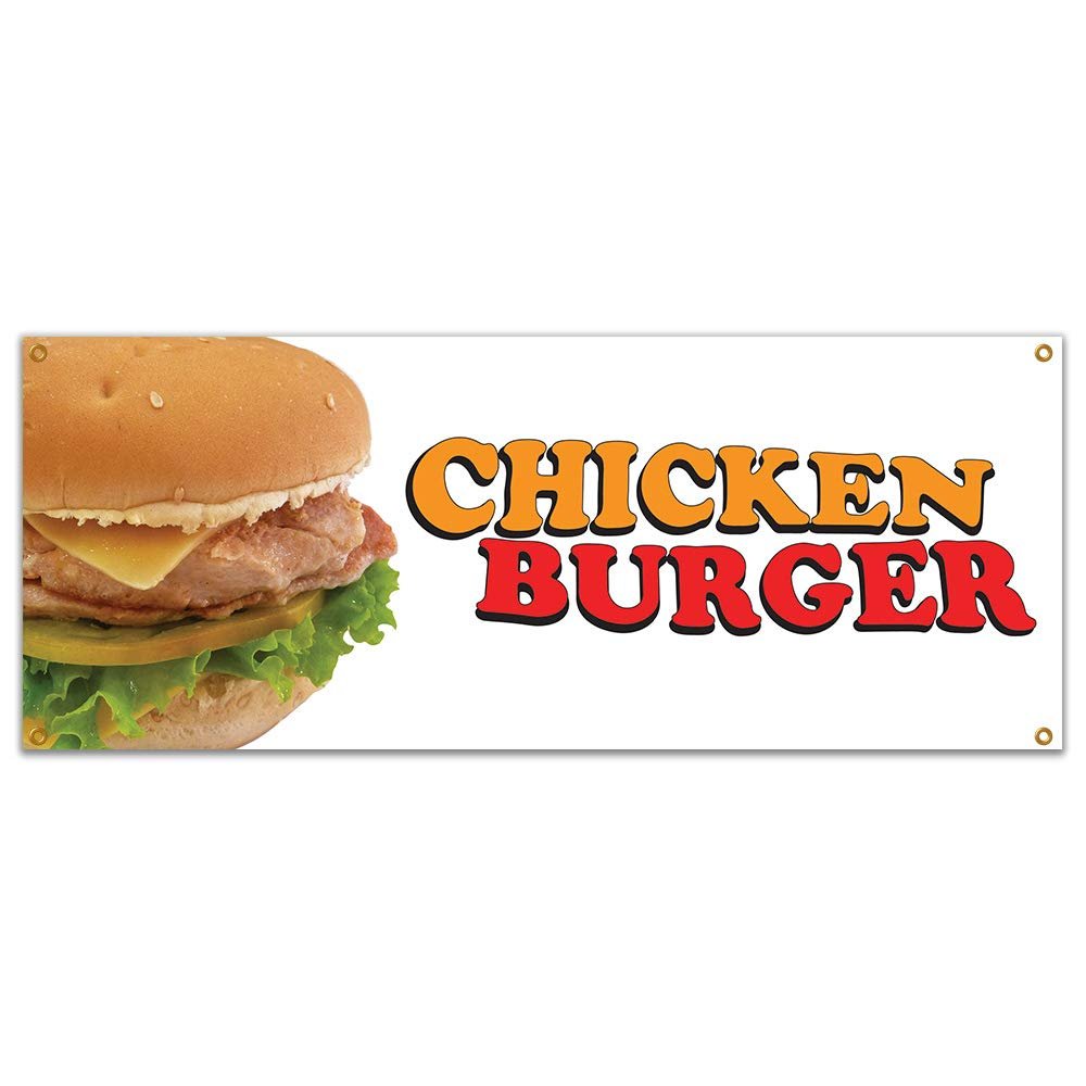 Chicken Burger 48" Banner Concession Stand Food Truck Single Sided