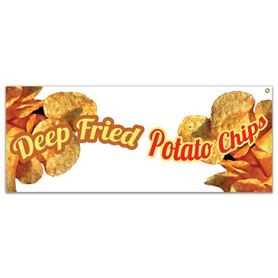 SignMission Deep Fried Potato Chips 48" Banner Concession Stand Food Truck Single Sided
