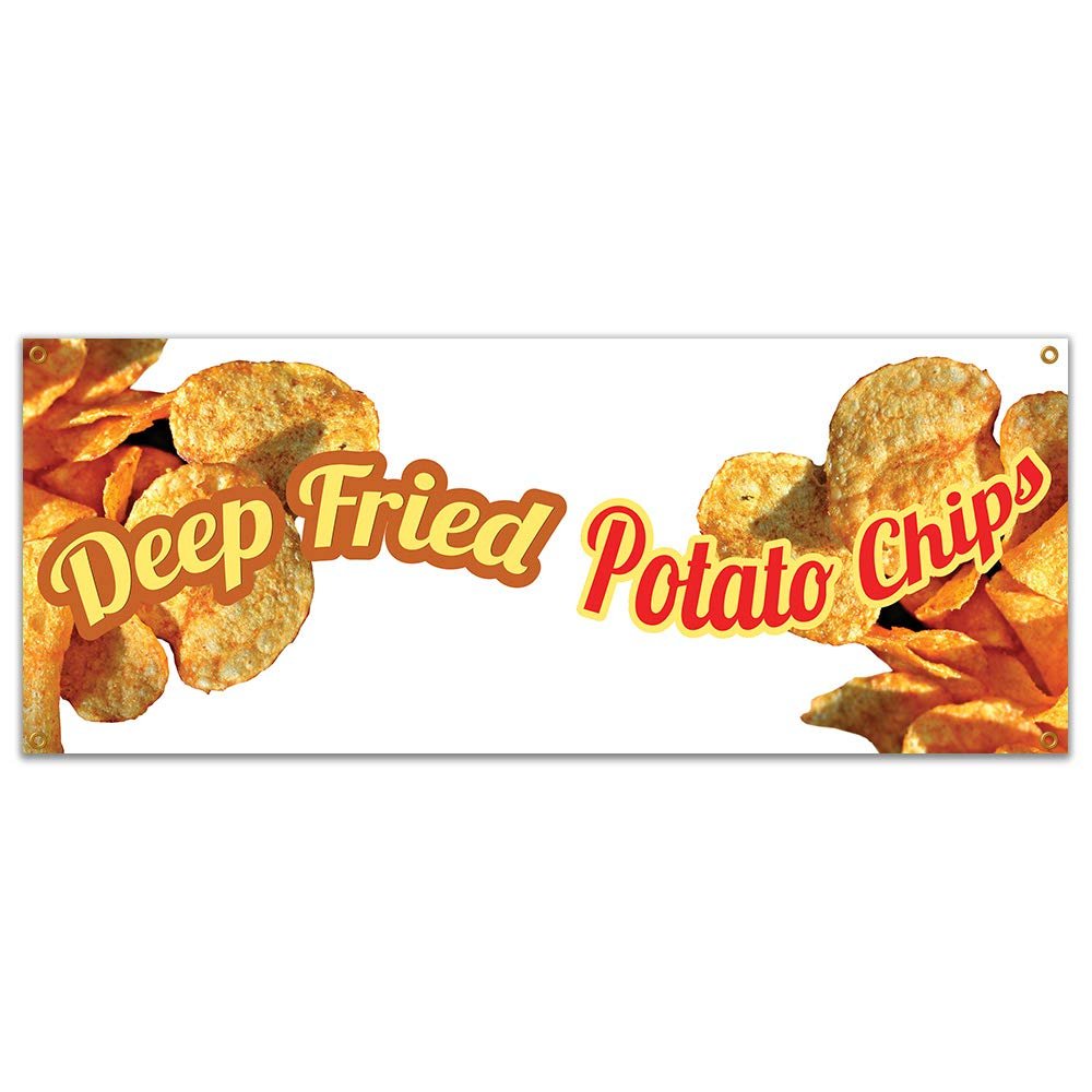 SignMission Deep Fried Potato Chips 48" Banner Concession Stand Food Truck Single Sided