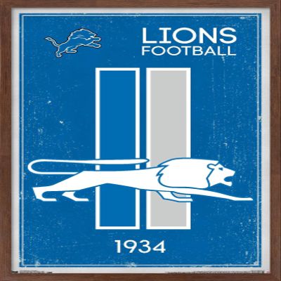 Trends International NFL Detroit Lions - Retro Logo 14 Wall Poster, 22.375" x 34", Mahogany Framed Version