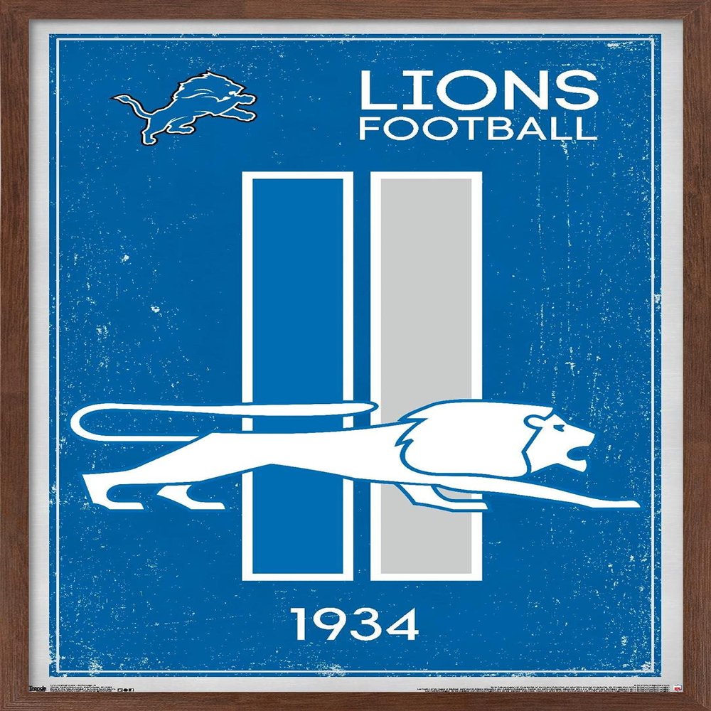 Trends International NFL Detroit Lions - Retro Logo 14 Wall Poster, 22.375" x 34", Mahogany Framed Version