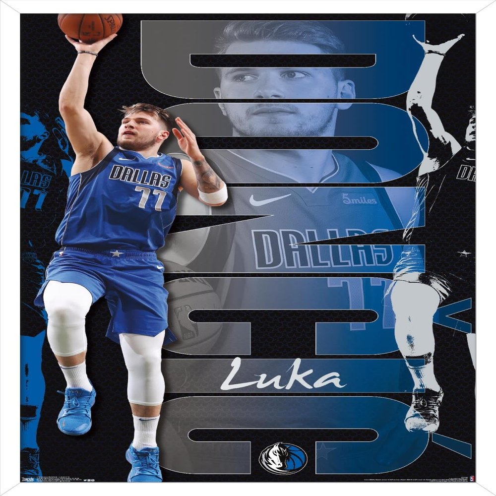 Trends International NBA Dallas Mavericks - Luka Doncic 19 Wall Poster, 22.375" x 34", White Framed Version