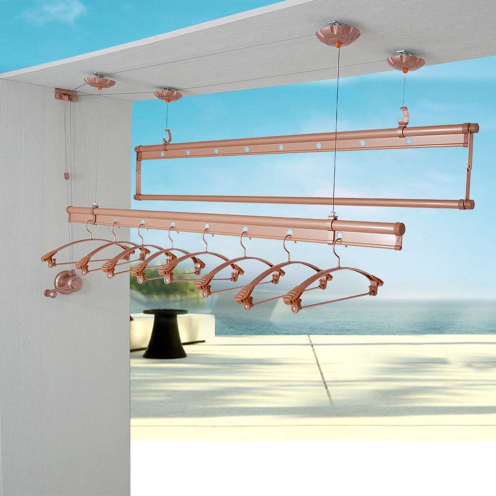 Drying rack Lift Ceiling-Mounted Airer Pulley Washer Dryer Clothesline Suitable for Bathroom Outdoor Balcony Aluminum 150cm