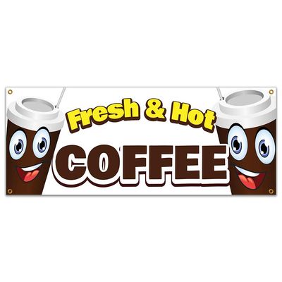 SignMission Fresh & Hot Coffee 48" Banner Concession Stand Food Truck Single Sided