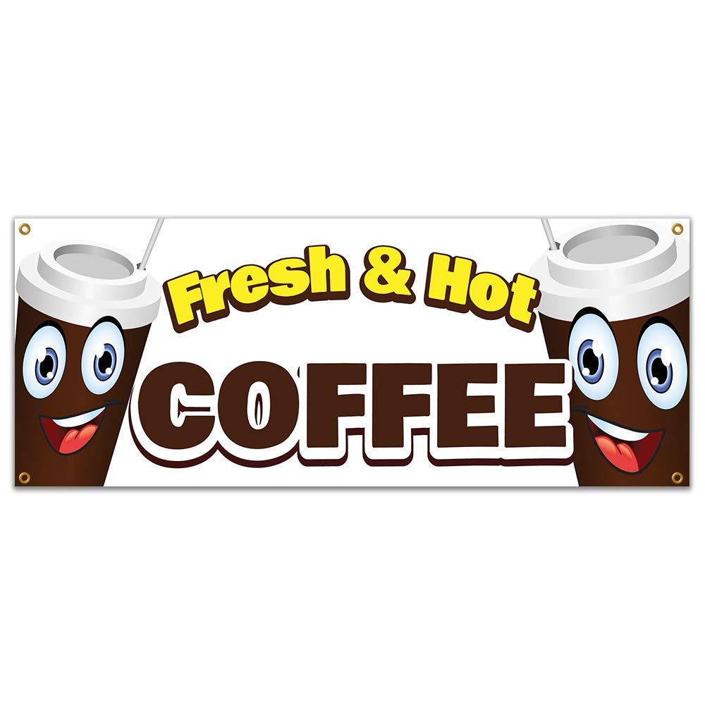 SignMission Fresh & Hot Coffee 48" Banner Concession Stand Food Truck Single Sided