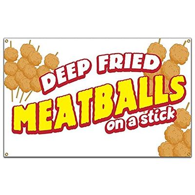 Deep Fried Meatballs On A Stick 48" Banner Concession Stand Food Truck Single Sided