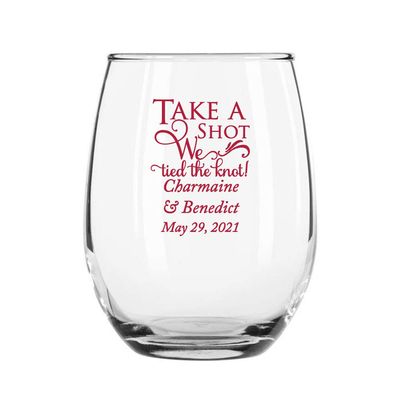 144 Pack Take A Shot We Tied the Knot Red Stemless 9 oz Wine Glass