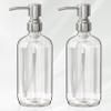 AmazerBath Soap Dispenser, 2 Pack Glass Soap Dispenser with Pump Stainless Steel, 17 Oz Hand Soap Bottles Bathroom Kitchen, Clear view 1