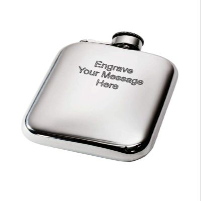 6oz Pewter Cushion Pocket Flask with Captive Top (Customized)