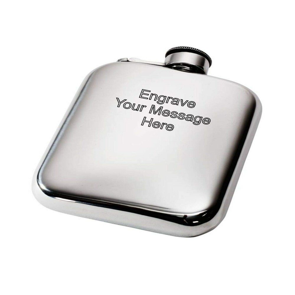 6oz Pewter Cushion Pocket Flask with Captive Top (Customized)