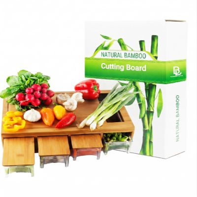 BAMBOO LAND- Large Bamboo Cutting Board with Containers, Food Prep Station, Cutting Board with Storage