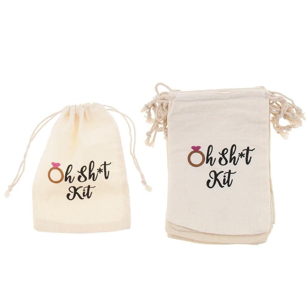 LOVIVER 10 Pieces Bachelorette Party Drawstring Pouch Bags 4x6 inch Hangover Kit Bags Bridesmaid Survival Kit Oh Shit Kit Bag
