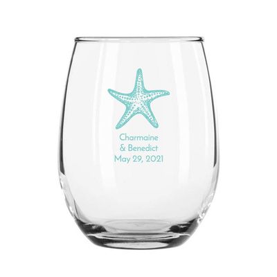 24 Pack Starfish Robin Egg Stemless 9 oz Wine Glass
