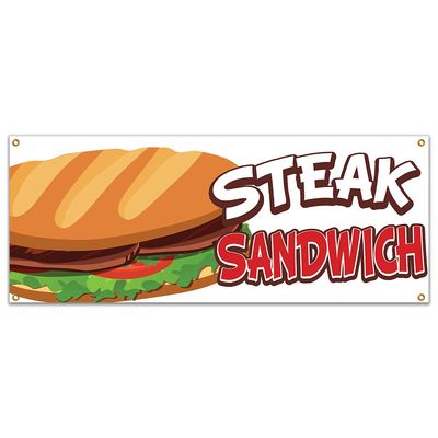 Steak Sandwich 48" Banner Concession Stand Food Truck Single Sided
