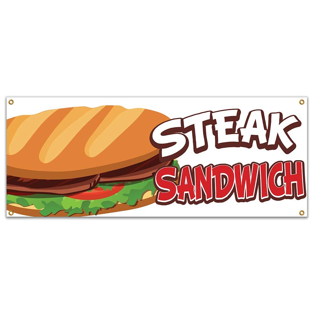 Steak Sandwich 48" Banner Concession Stand Food Truck Single Sided