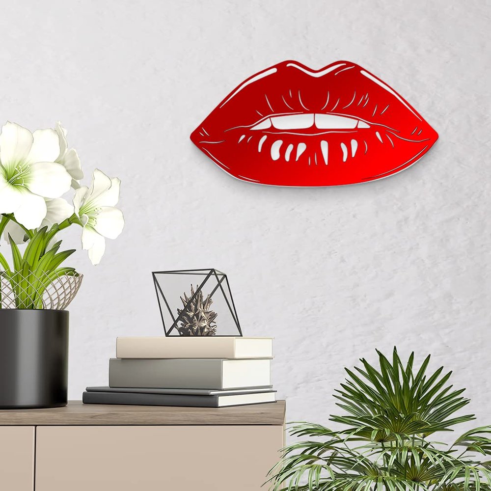 4ArtWorks - Gloss Lips 3D Wall Art - Ready to Hang Acrylic Wall Decorations for Bedrooms, Dorms, Living Rooms & More - Hand Assembled & Made in The USA - Modern Home Decor (16" W x 8" T, Red)