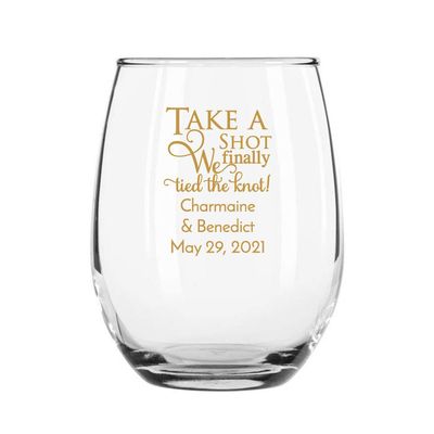 144 Pack Take A Shot We Finally Tied the Knot Gold Stemless 9 oz Wine Glass