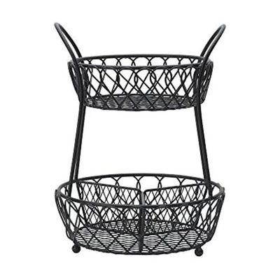 Gourmet Basics by Mikasa Loop and Lattice 2 Tier Divided Round Basket, Black