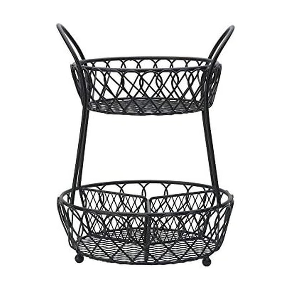 Gourmet Basics by Mikasa Loop and Lattice 2 Tier Divided Round Basket, Black