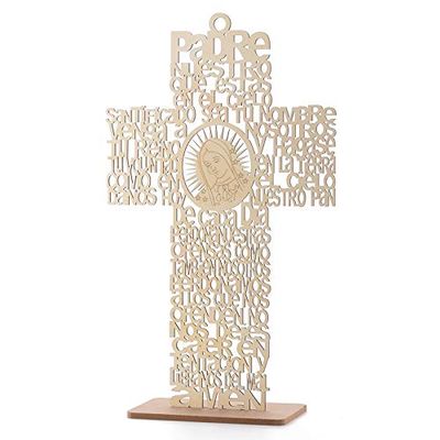 12 Lady Guadalupe May Guardian Angel Cross Wood with Stand Laser Cutout Wooden Baptism Centerpiece First Communion Quinceaera Children Kids Party Favors Home Decor Christening (Guadulalupe)