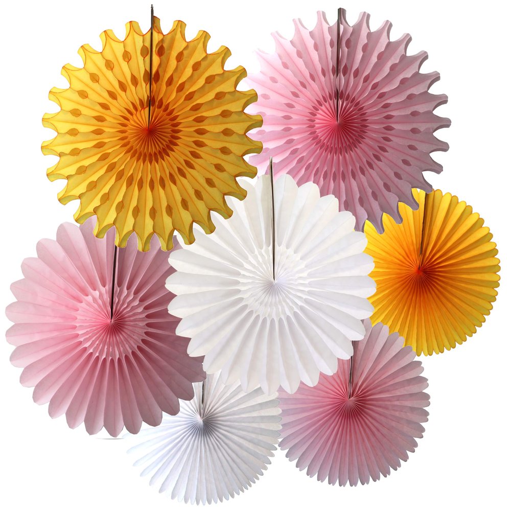 7-Piece Tissue Fans, Princess Pink Gold, 13-18 Inch