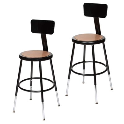 OEF Furnishings OEF6218HB-10/2 Premium Commercial-Grade All-Purpose Round Stool with Backrest (Height-Adjustable, 1827 inch Range, Black Frame, Masonite Wood Seat, 2-Pack)