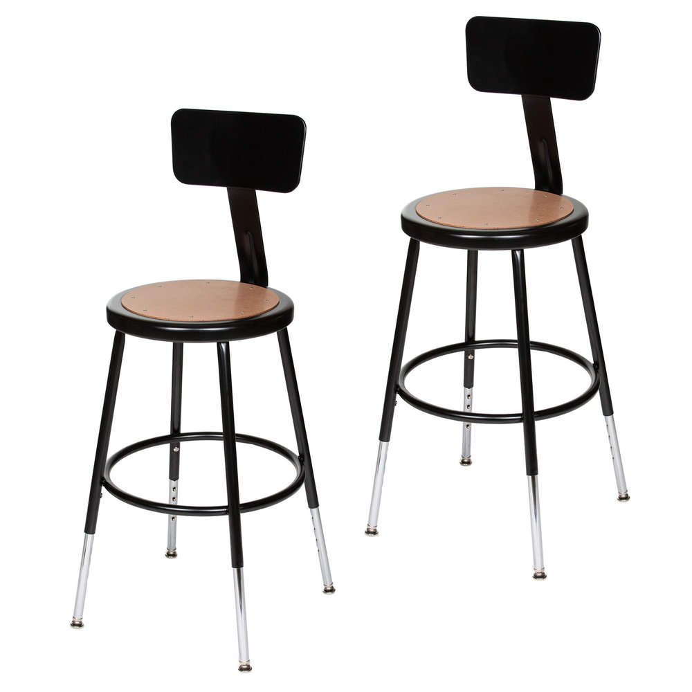 OEF Furnishings OEF6218HB-10/2 Premium Commercial-Grade All-Purpose Round Stool with Backrest (Height-Adjustable, 1827 inch Range, Black Frame, Masonite Wood Seat, 2-Pack)