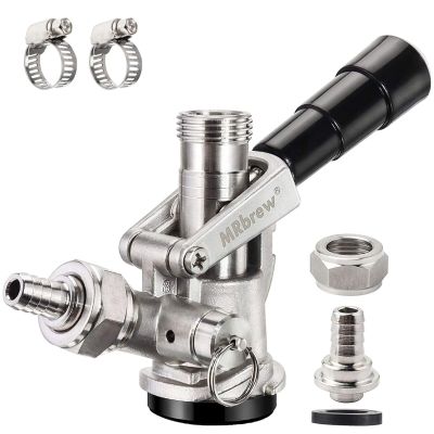 MRbrew All 304 Stainless Steel Keg Coupler, Commercial Sankey Kegerator D System Keg Tap Dispenser for I.D 5/16'' Draft Beer Line Gas Brewing Tubing with Check Valve Sealing Washer Hose Clamp