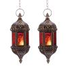 2 Pcs Hanging Hexagon Decorative Moroccan Candle Lantern Holders, Handmade Hanging Tea Light Holder in Bronze Metal & Red & Purple Glass Gift & Decor Items view 1