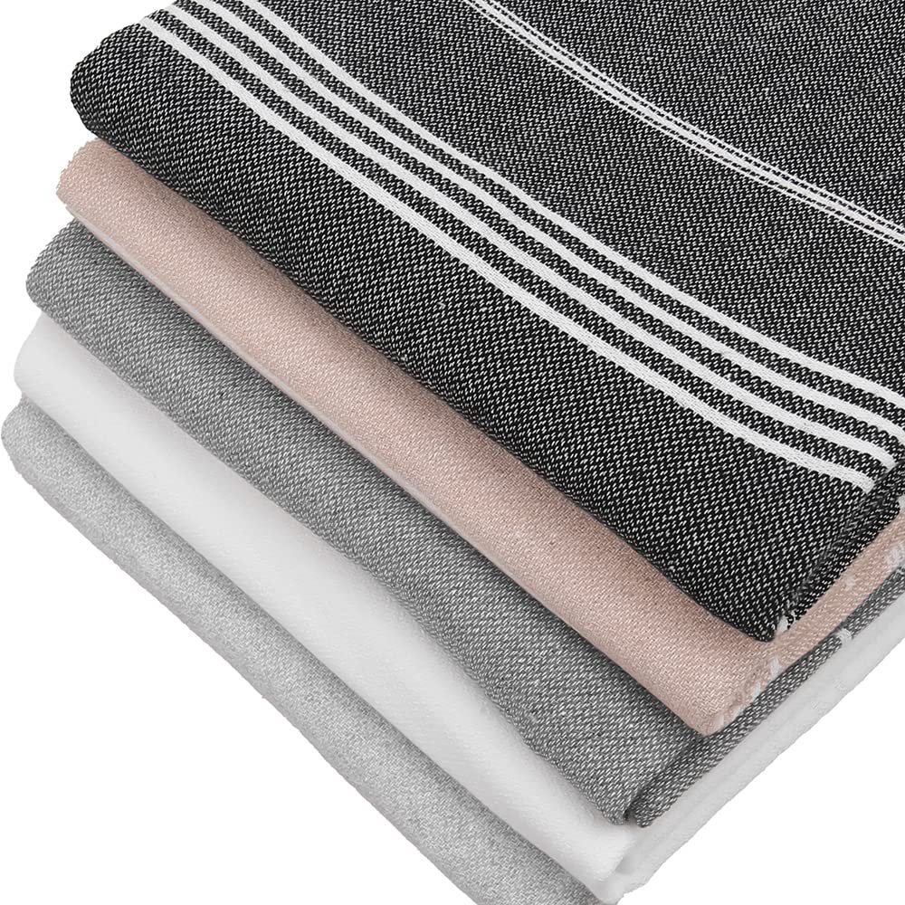 HAVLULAND Set of 5 Turkish Beach Towel Oversized 39x71 Turkish Bath Towels Highly Absorbent Quick Dry Extra Large Sand Free Beach Towels for Beach Pool Spa Gym Yoga Travel Camping Blanket