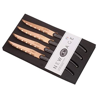 French Hand Made New Age 4 Piece Steak cutlery Set, Vintage (Copper) (Copper Colored Blade)