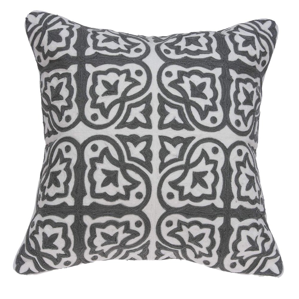 20" X 7" X 20" Traditional Gray and White Cotton Pillow Cover with Poly Insert
