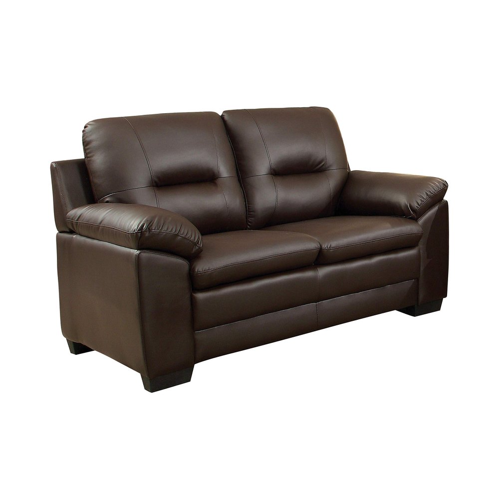24/7 Shop at Home Anoux Contemporary Upholstered Faux Leather Loveseat, Brown