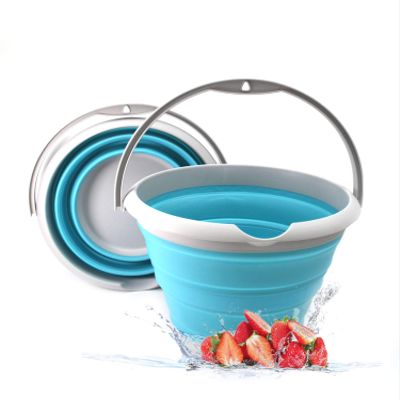 SAMMART 10L (2.64Gallon) Collapsible Fishing Bucket - Foldable Round Tub - Portable Plastic Water Pail - Space Saving Outdoor Waterpot - Trunk Organizer (1, Bright Blue)