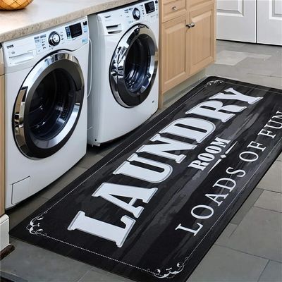 ABREEZE Laundry Room Rug 20x59 Load of Fun Floor Mat for Washroom Mudroom Rubber Runner Farmhouse Large Washer and Dryer Carpet Black Laundry Room Decor and Accessories
