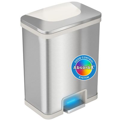 iTouchless 13 Gallon Automatic Step Sensor Trash Can with Odor Control System, Stainless Steel Kitchen Pedal Touchless Garbage Bin, White