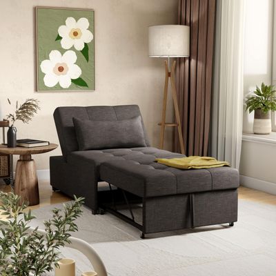 24/7 Shop at Home Meekers Contemporary Convertible Bed Ottoman, Pull Out Chair, Small Sleeper Sofa For Small Spaces, Studio Apartment Furniture, Home Office, Living Room, Dark Gray