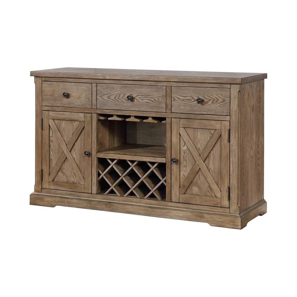 24/7 Shop at Home Van Lin Country Rustic Multi-Storage Wood Dining Server, Light Oak