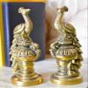 Aakrati Pair of Handmade Small Sitting Brass Peacock Figurine Showpiece - Table Decor Gift view 1